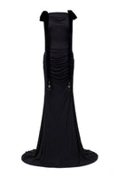 Black Islington dress by Jenny K Tran, elegant gown with flowing fabric and stylish design, perfect for formal occasions.