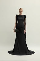 Black Islington gown by Jenny K Tran, featuring elegant design and flowing fabric, perfect for formal occasions.