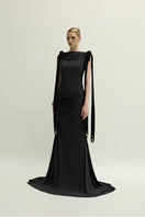 Jenny K Tran Islington black gown, elegant dress with a flowing silhouette, perfect for formal occasions and evening wear.