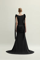 Jenny K Tran Islington black gown with elegant, flowing fabric and fitted design, perfect for formal occasions.