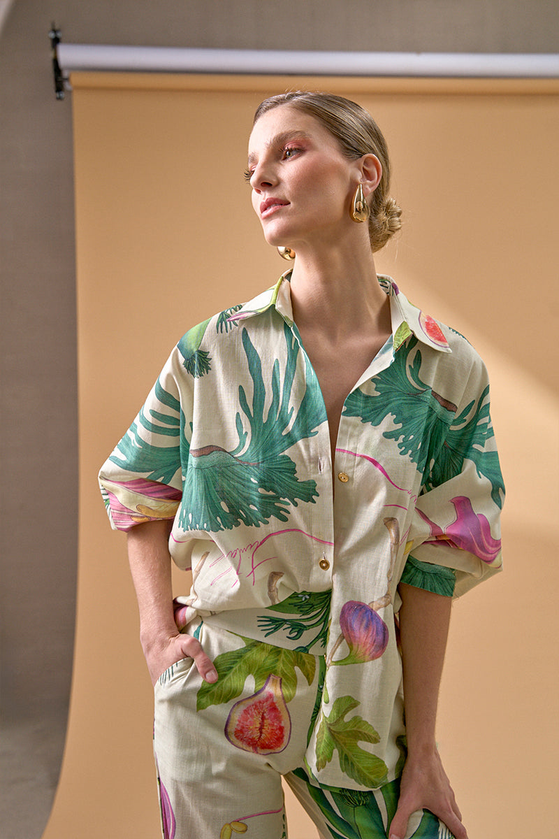 Ivory linen floral blouse by Tinta Latina, featuring a relaxed fit and delicate floral pattern, perfect for casual or summer wear.
