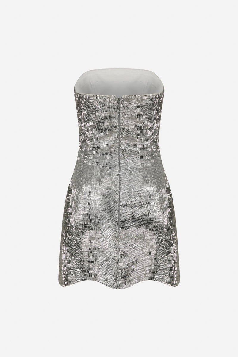MOSS STRAPLESS SEQUIN DRESS IN SILVER - CULT MIA