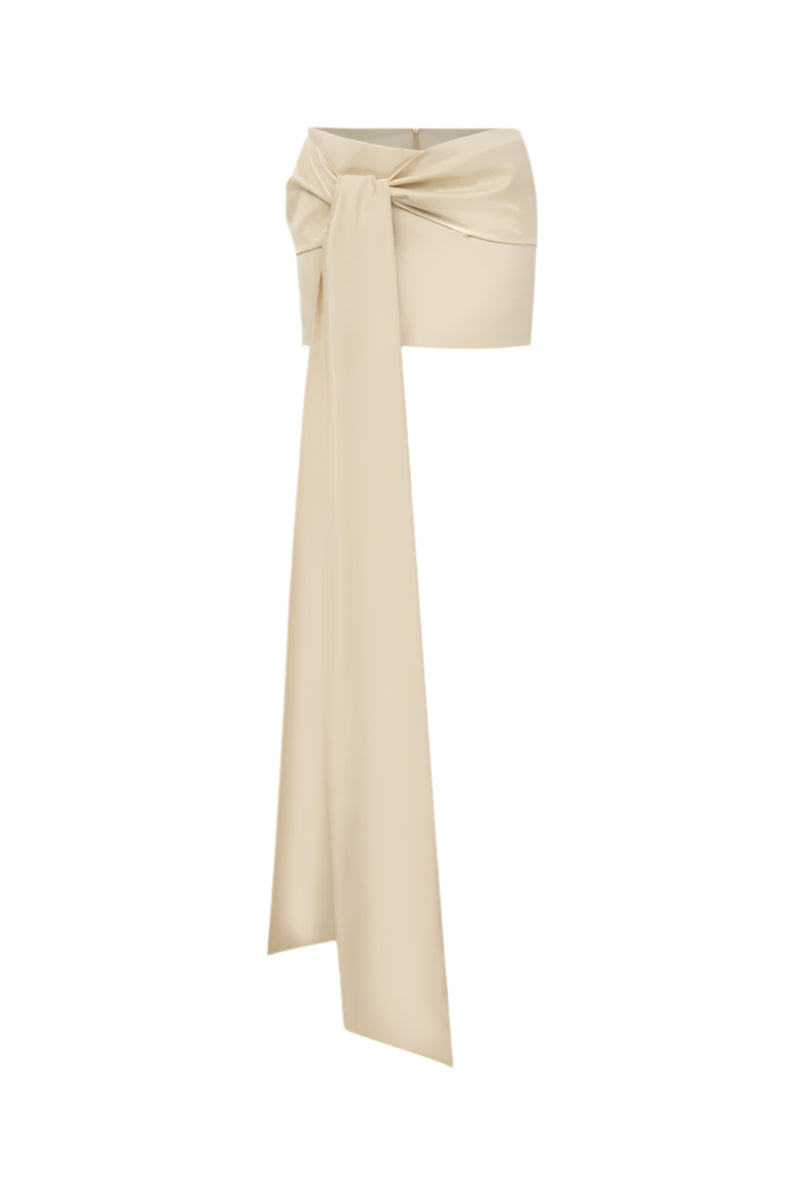 TIE FRONT MINI SKIRT IN BEIGE - CULT MIA