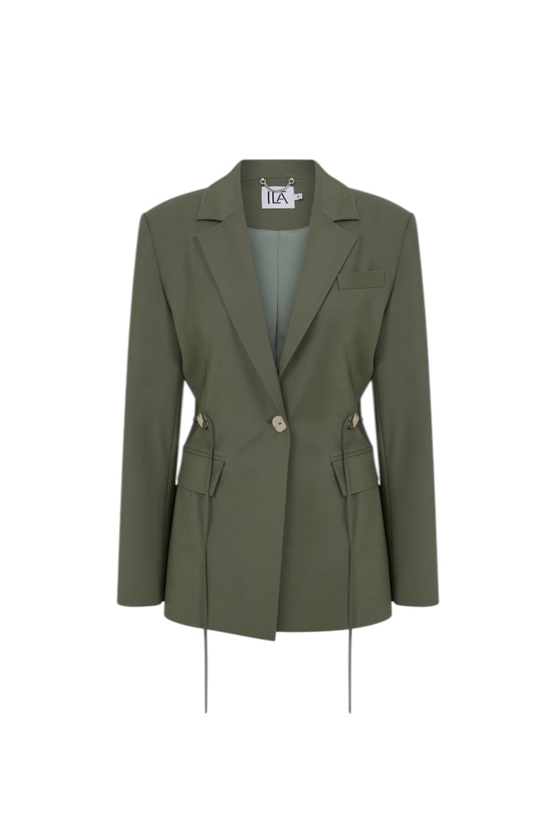 Ila Taylor blazer in khaki, tailored blazer with a front view, featuring classic lapel and structured fit.