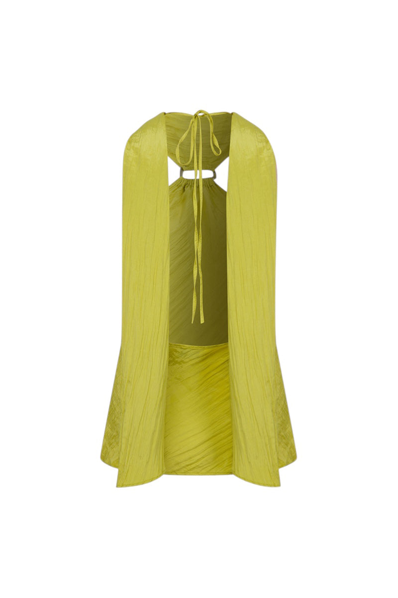 Back view of ILA KAE top in pistachio green, stylish women's sleeveless blouse with a relaxed fit and subtle design details.