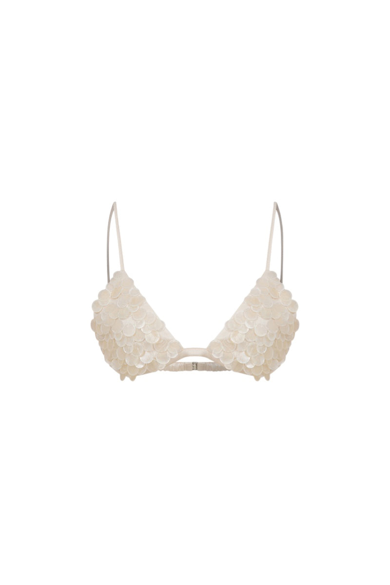 Front view of ILA Sienna bra top in seashell ecru, showcasing soft fabric and delicate design.