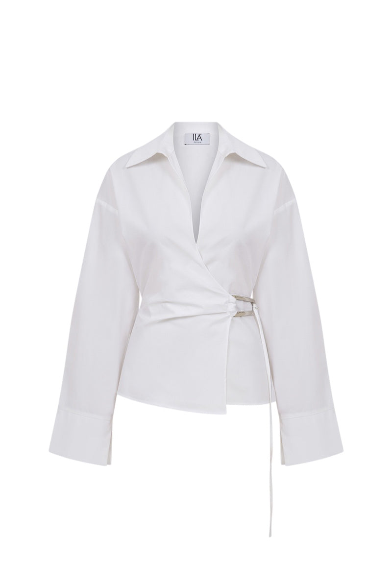 White ILA Lee shirt, front view showing classic fit and button-up design, perfect for casual or professional wear.