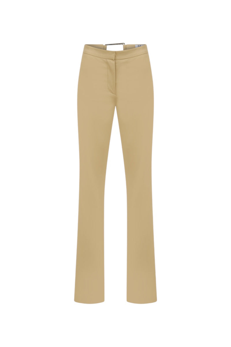 Beige ILA Jenny pants showing front view with a relaxed fit and stylish design. Perfect for casual or office wear.