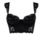 Black vintage wired bustier bra by Ellipse Lingerie with structured cups and lace detailing, designed for a supportive fit.