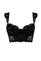 Black vintage wired bustier bra by Ellipse Lingerie with structured cups and lace detailing, designed for a supportive fit.