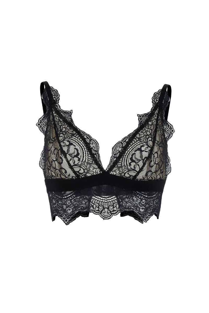 Black Ellipse Boreal wireless bralette from Ellipse Lingerie, soft fabric with delicate lace details and comfortable fit.