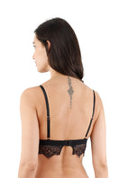 Black Ellipse Boreal wireless bralette with soft cups and delicate lace details, designed for comfort and subtle support.