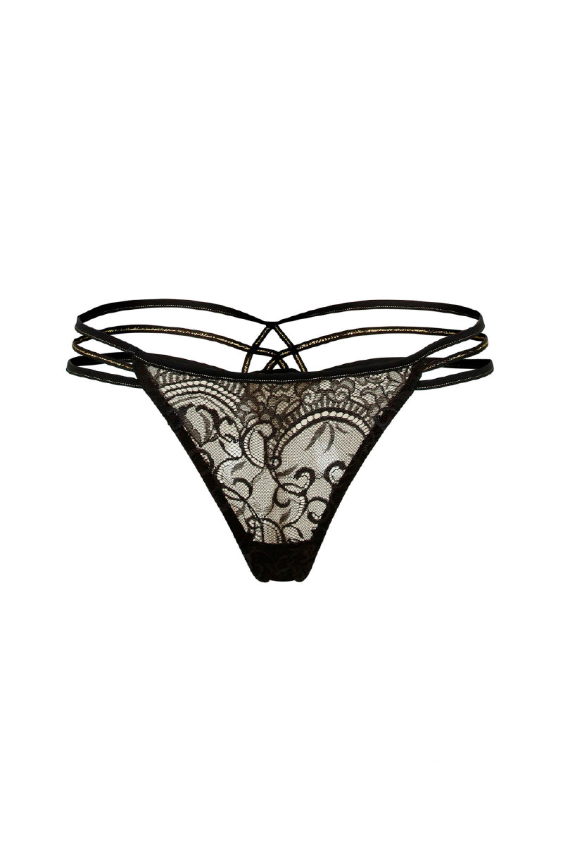 Black Ellipse Boreal String Lace Thong underwear with delicate lace details from Ellipse Lingerie.