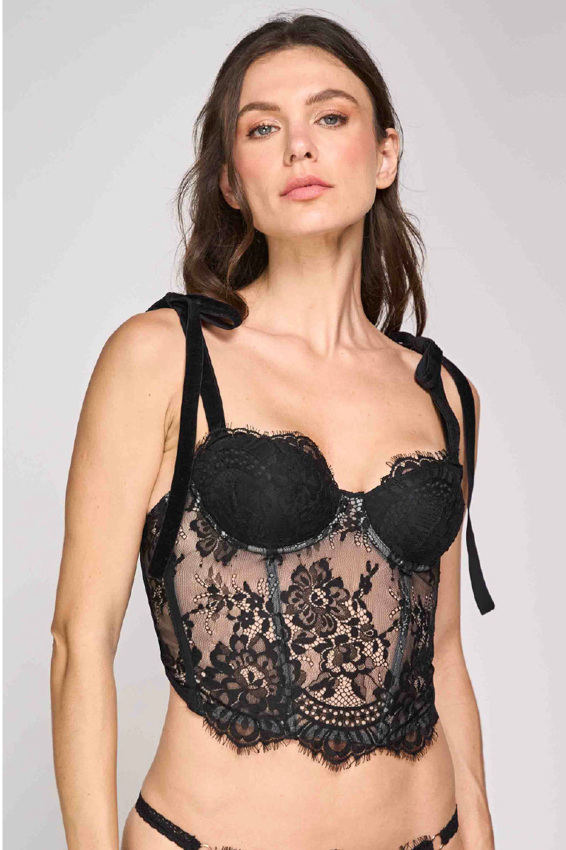 Black ellipse sexy corset top by Ellipse Lingerie, featuring lace details and a fitted design for a stylish, alluring look.