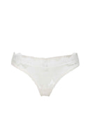White cotton lace thong from Ellipse Lingerie, showcasing delicate lace detail and comfortable fit for women's underwear.