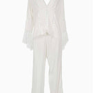 White Ellipse Lingerie pajama pant set with relaxed fit, featuring soft fabric and comfortable elastic waistband.