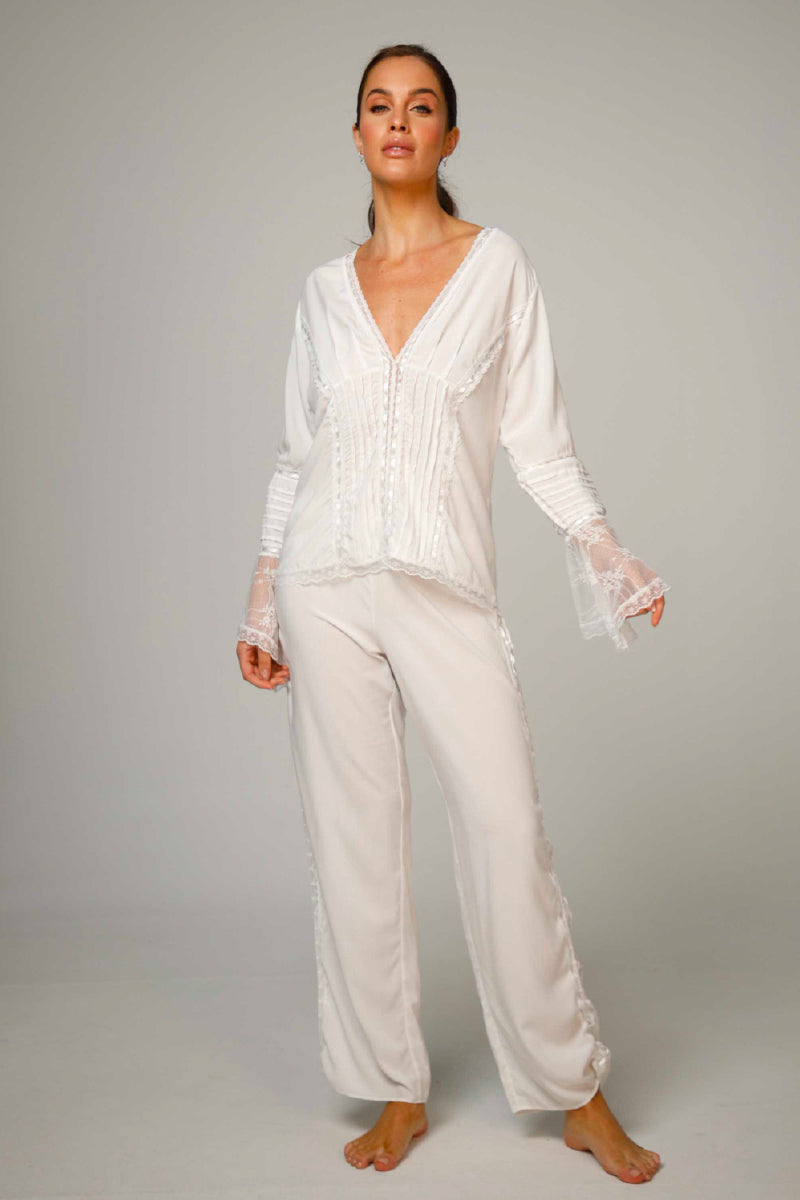 White Ellipse Lingerie ellipse origin pajama pant set, comfortable sleepwear with relaxed fit and soft fabric.