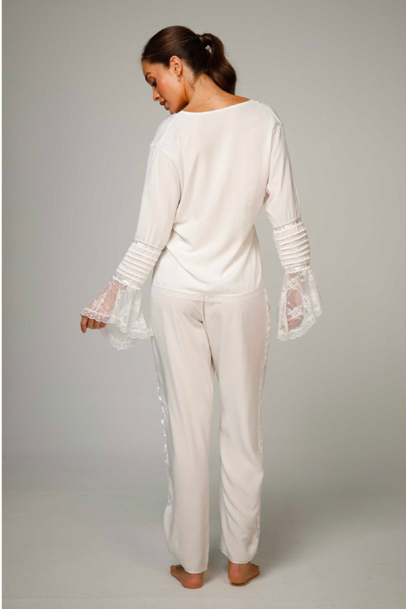 White Ellipse Lingerie pajama pant set with a relaxed fit, featuring soft fabric and comfortable waistband for cozy sleepwear.