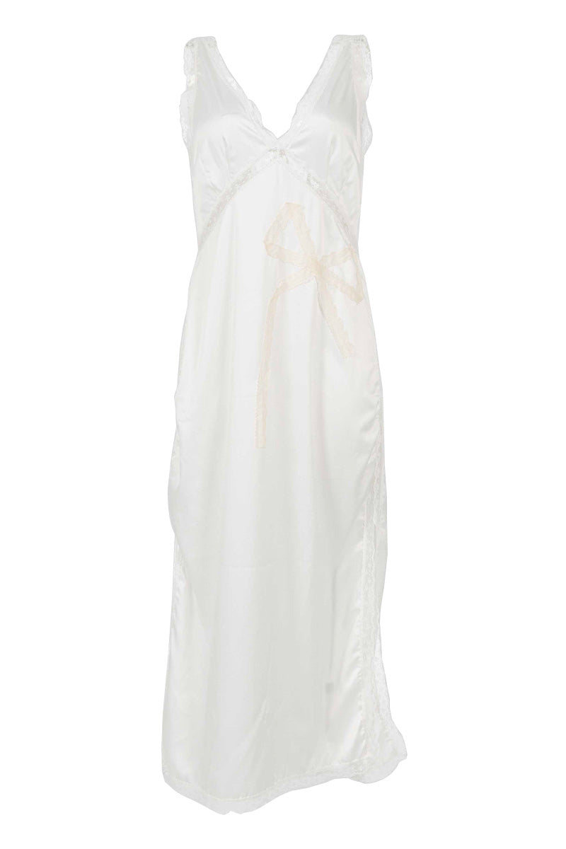 ELLIPSE RETURN LONG SLIP DRESS IN WHITE