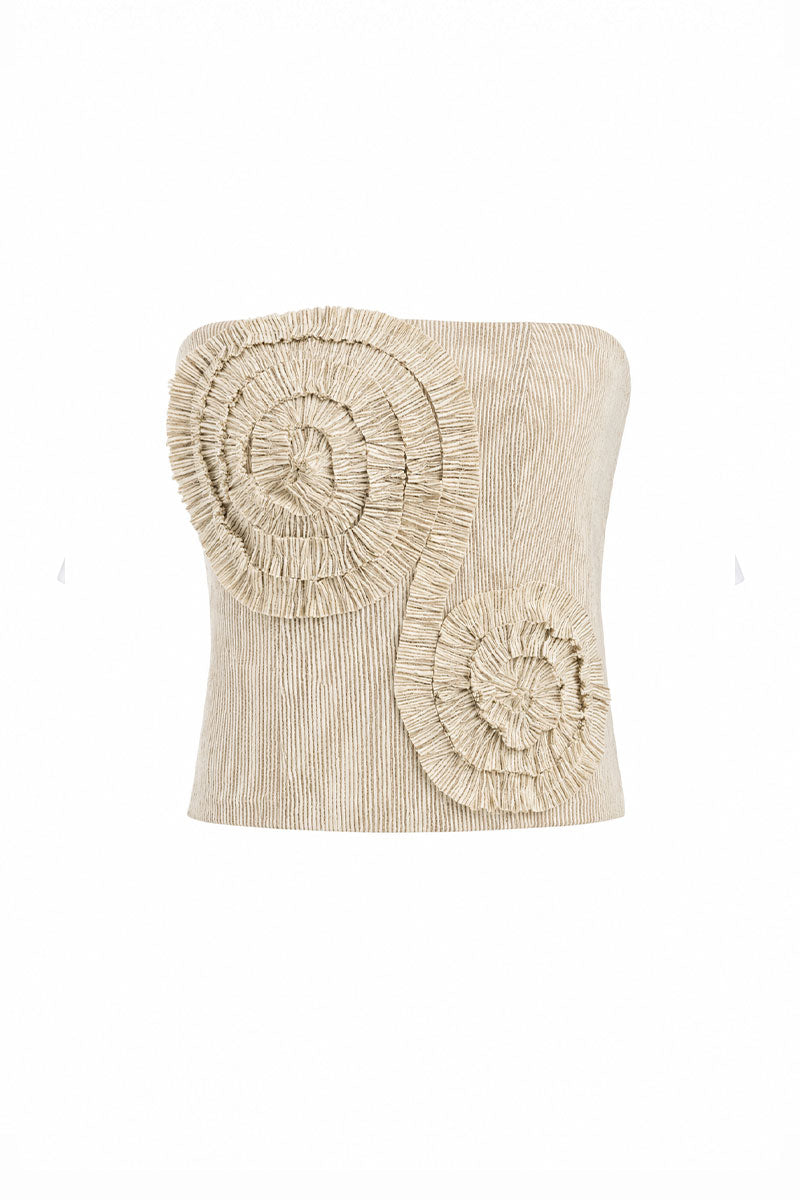 Maylé Vásquez Infinito Top in natural fabric, showcasing its stylish design and comfortable fit.