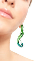 Salvárea interconnection L earrings in vibrant green with intricate design, showcasing elegant jewelry style.