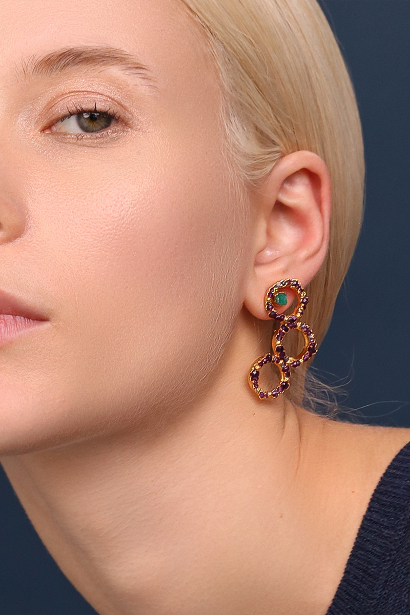 IRIS TRIPLE AMETHYST EARRINGS - CULT MIA