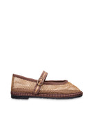 Flabelus Isabella brown flats with matching brown piping, featuring a sleek design and comfortable slip-on style.