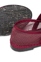 Flabelus Isabella Garnet flats with garnet piping, showcasing elegant red slip-on shoes with detailed stitching and smooth finish.