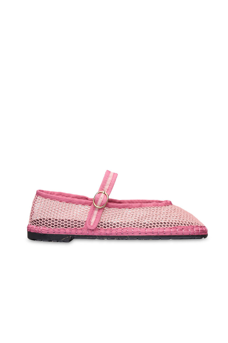 Pink Isabella flats by Flabelus with rounded toes and soft material, displayed on a white background.
