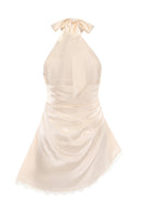 Nana Jacqueline Isadora mini dress in light champagne, back view showing elegant fit and stylish design.
