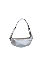 Silver Isidora Malva Amalfi Mini shoulder bag with sleek design and adjustable strap, front view showing smooth surface and compact size.