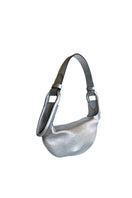 Silver Amalfi Mini shoulder bag by Isidora Malva, featuring a sleek design with a top handle and compact size.