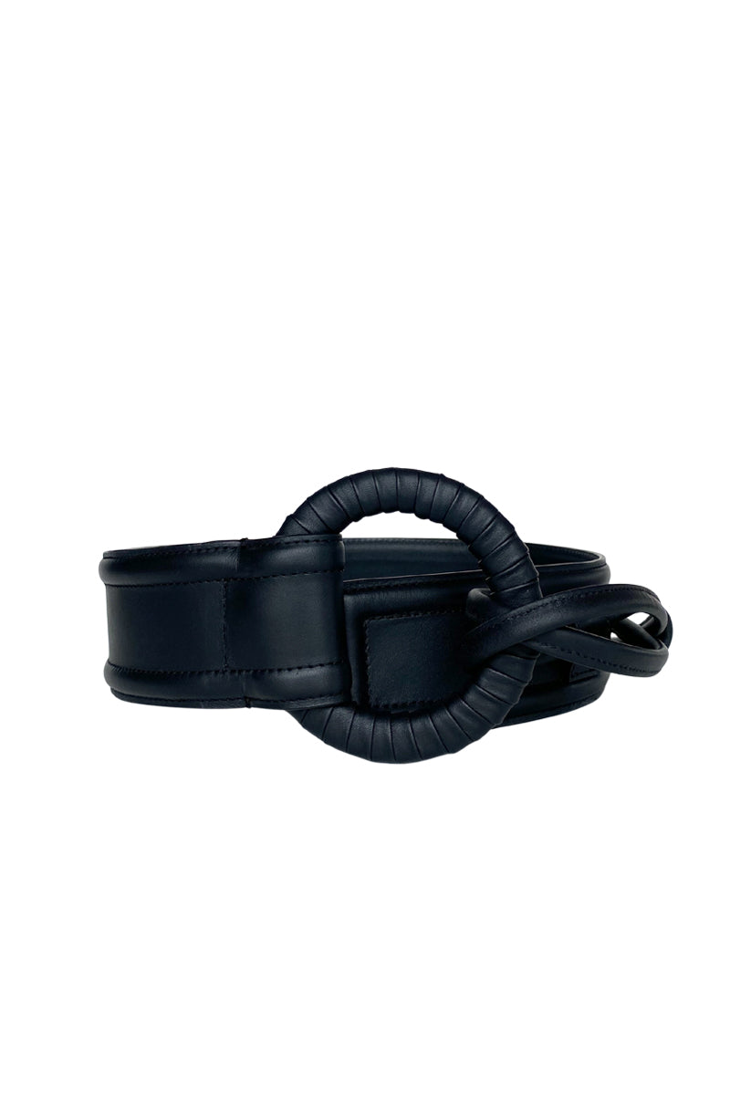 Black Isidora Malva Belen belt with sleek design, featuring a stylish buckle and smooth leather finish.