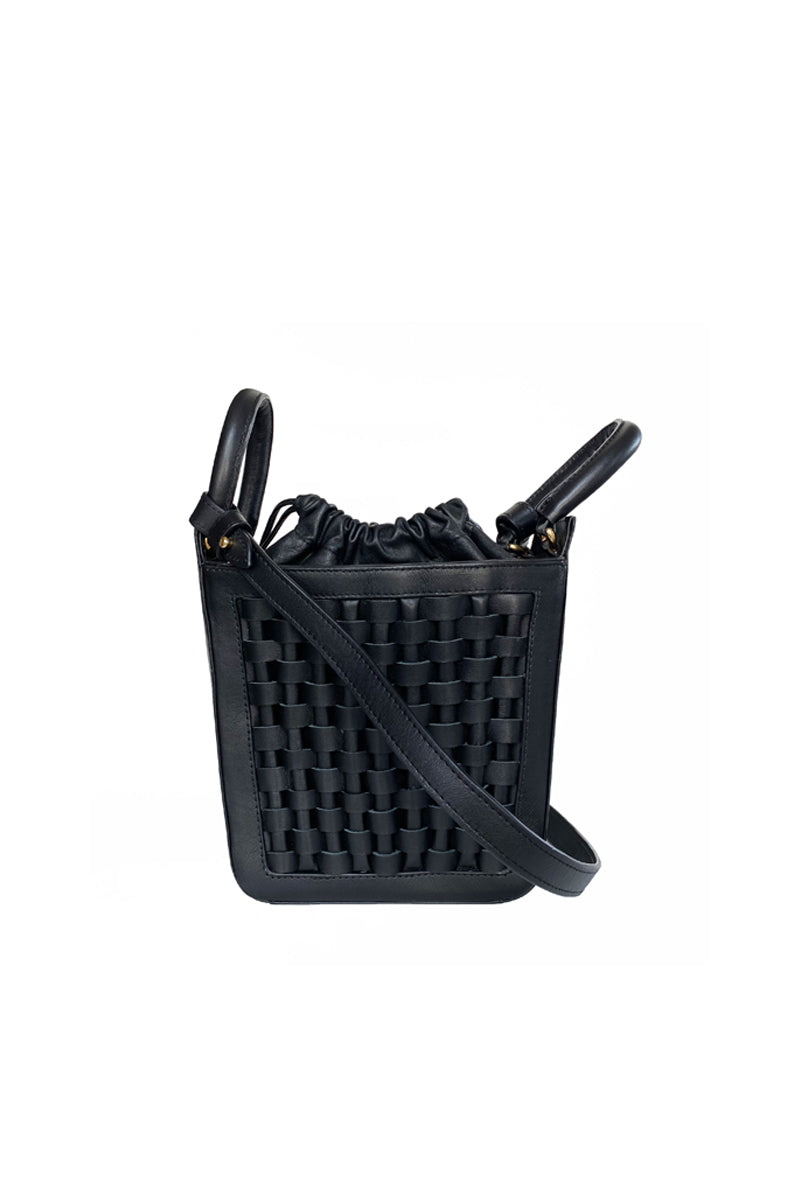Black Isidora Malva La Dorada Mini top handle bag with a sleek, compact design and elegant front view.