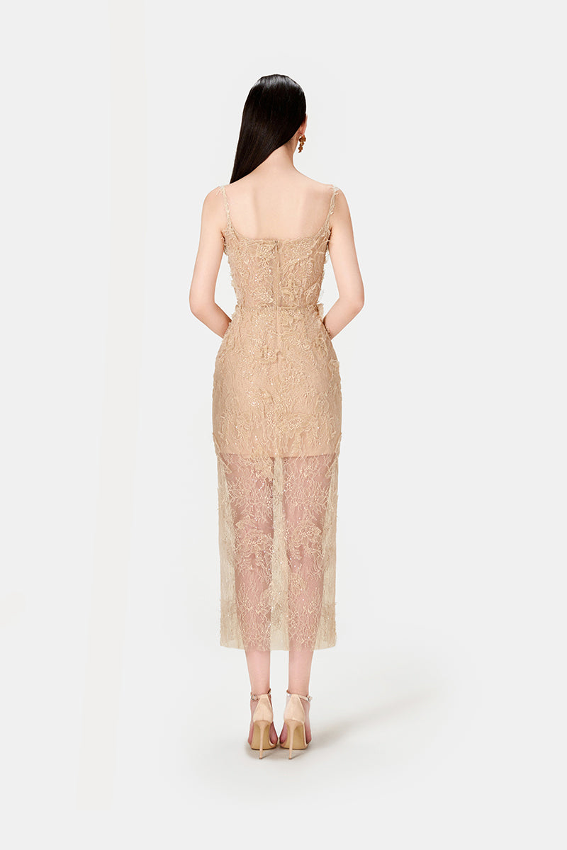 IVORY BEADED LACE PENCIL DRESS - CULT MIA