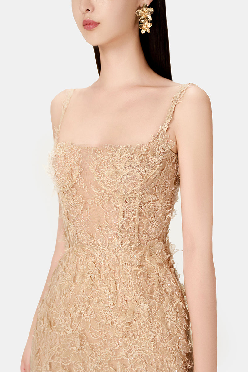IVORY BEADED LACE PENCIL DRESS - CULT MIA