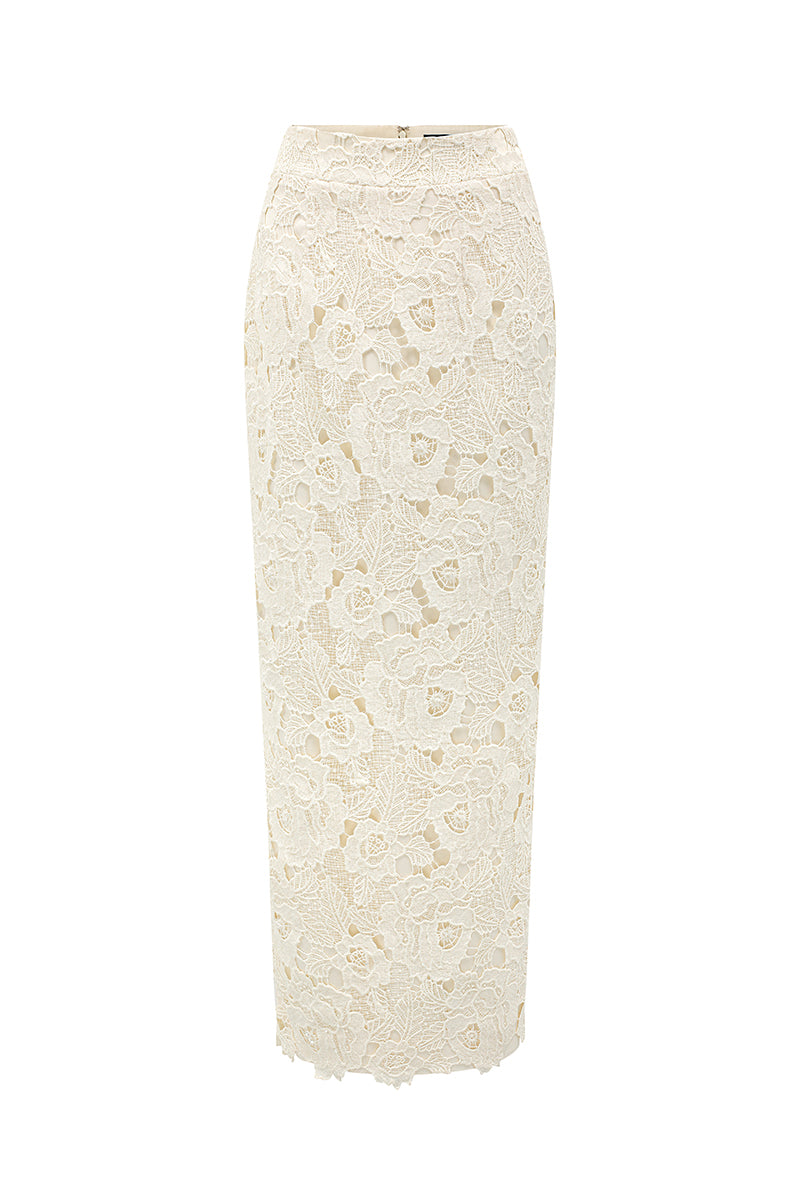 LACE MAXI SKIRT IN IVORY