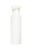 Ivory draped tube midi dress by Montsand featuring a sleek, fitted silhouette and elegant draping detail.