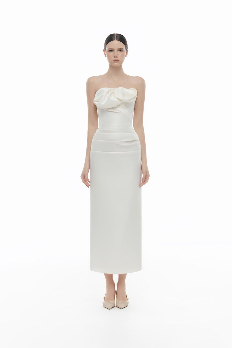 white silk tube dress Zahria Tube Maxi Dress (White)