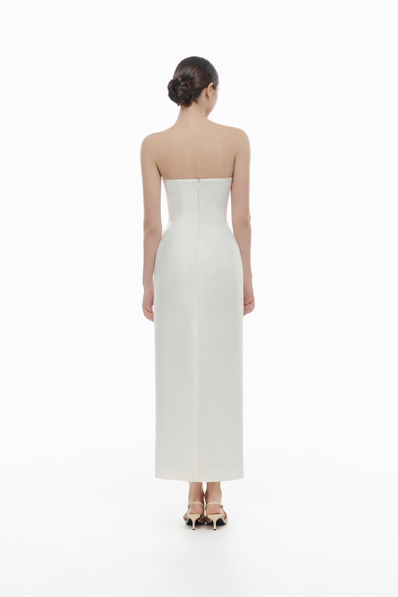 white tube midi dress Austin Satin Mixed Media Tube Midi Dress