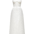 Ivory floral bustier midi dress by Montsand, featuring a fitted bodice, floral pattern, and elegant midi length.