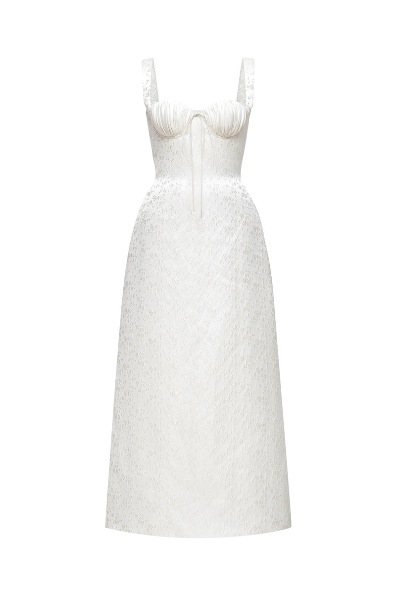 IVORY FLORAL BUSTIER MIDI DRESS - CULT MIA