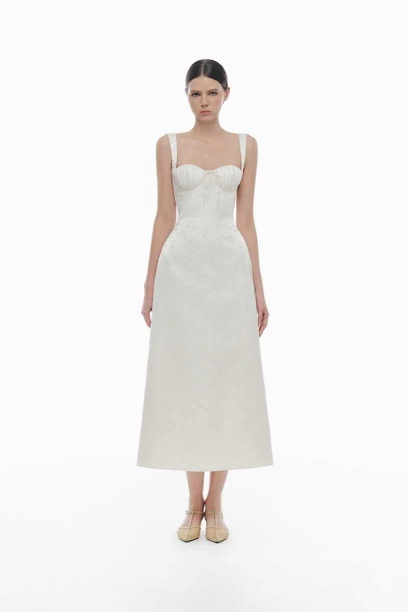 IVORY FLORAL BUSTIER MIDI DRESS - CULT MIA