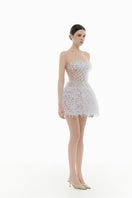 Ivory Montsand flowers mini dress featuring a fitted bodice, short sleeves, and a flared skirt for a stylish summer look.