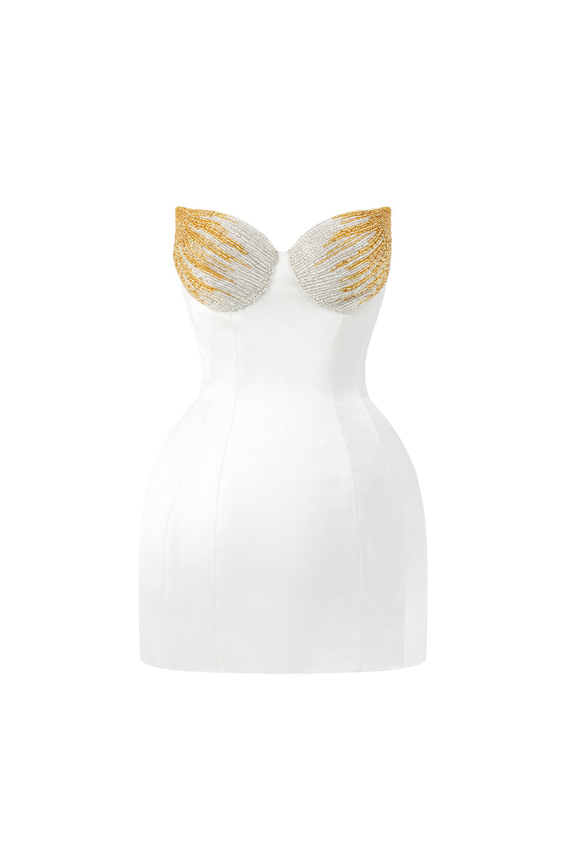 LOTUS SATIN BUSTIER MINI DRESS IN WHITE - CULT MIA