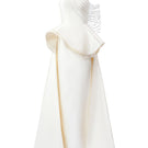 Ivory taffeta bamboo peplum gown by Tracy Studio featuring a fitted bodice and flowing skirt, elegant evening dress.