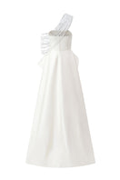 Ivory taffeta bamboo peplum gown by Tracy Studio, elegant dress with a fitted bodice and flowing skirt, perfect for formal occasions.