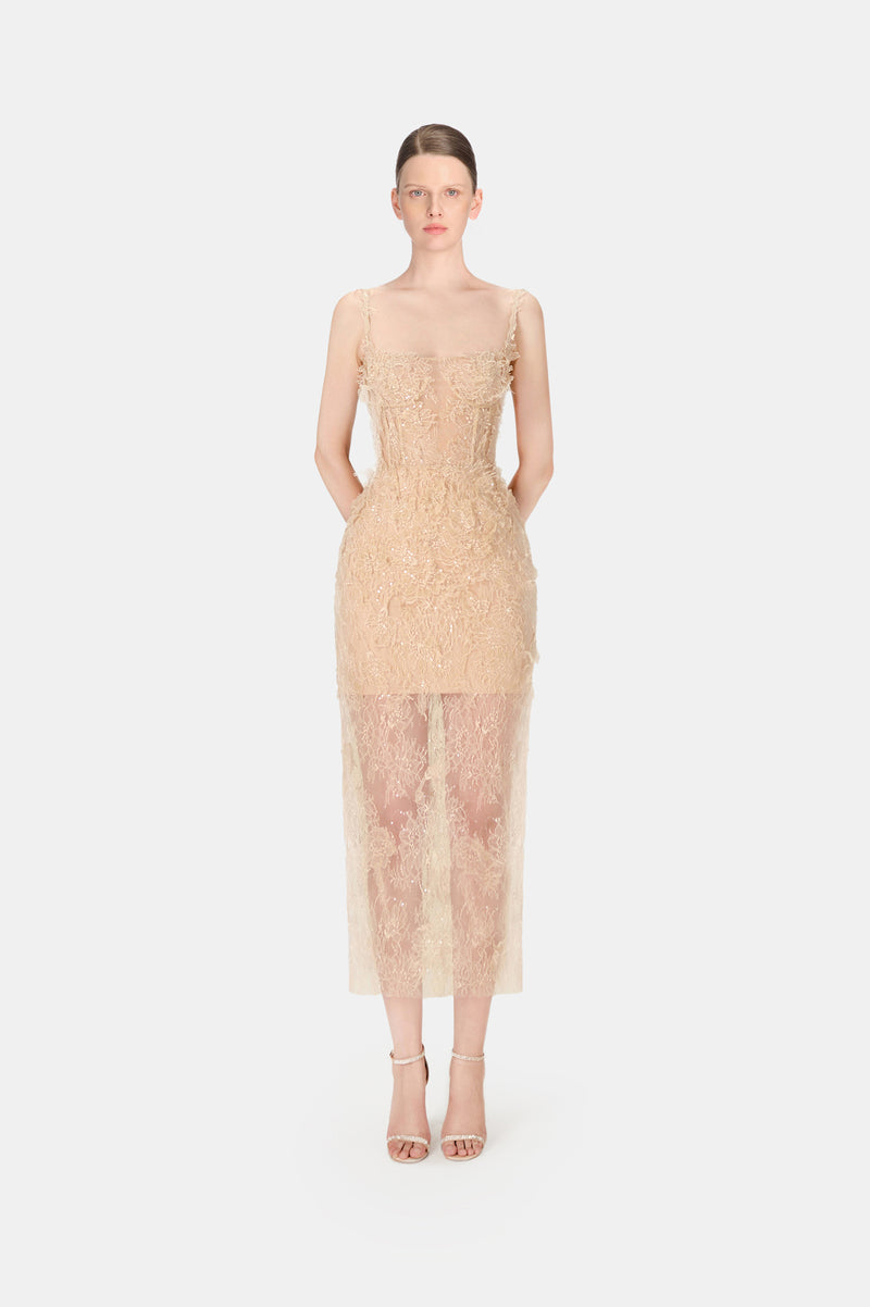 IVORY BEADED LACE PENCIL DRESS | CULT MIA | Montsand IVORY BEADED LACE PENCIL DRESS | CULT MIA | Montsand