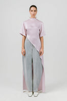 Izakova Valerija lavender T-shirt, casual tops with a relaxed fit and soft fabric, displayed on a hanger.