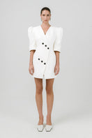 Off-white Mila blazer dress by Izakova, featuring a tailored mini dress with a structured blazer style and sleek design.